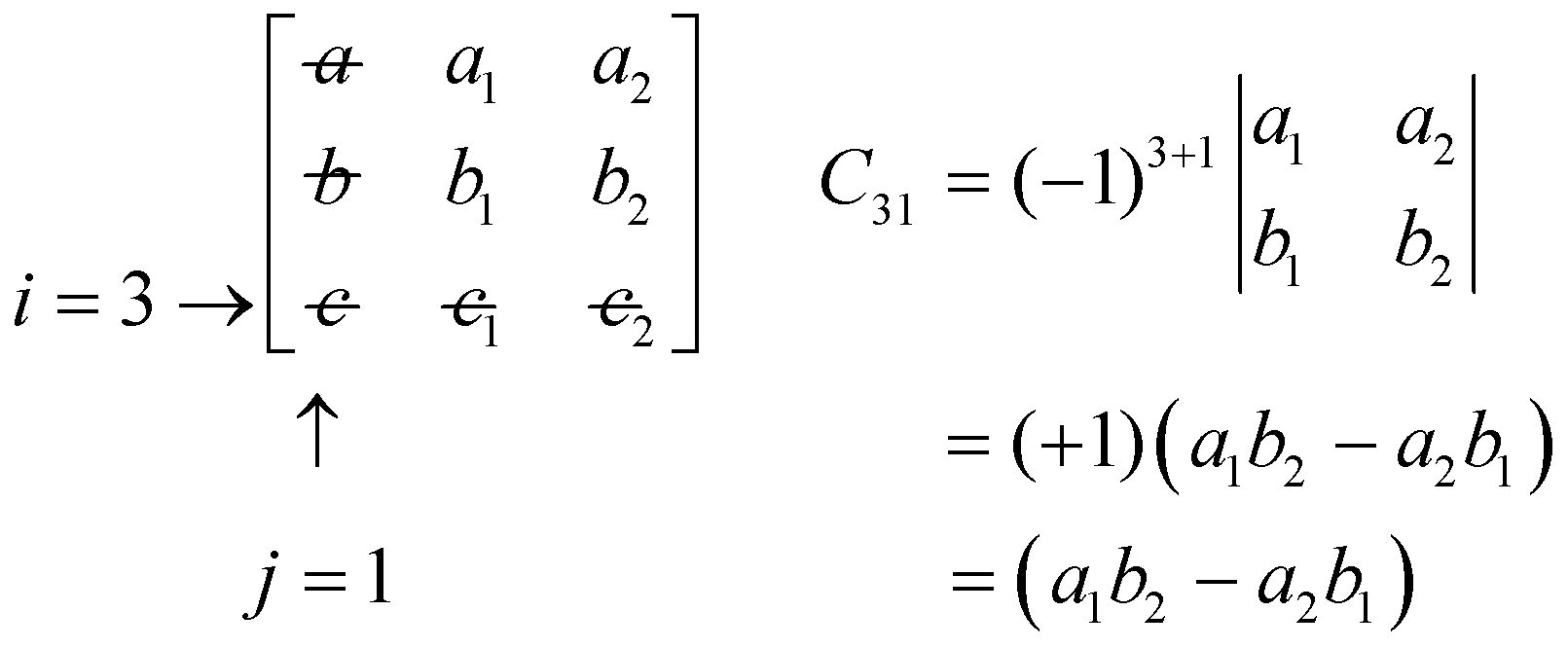 Cofactor C31 = a1b2 - a2b1