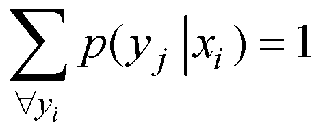 1 = for all y sub j, sum of p(y sub j given x sub i)