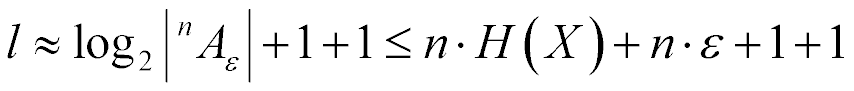 log base 2 |sup n A sub epsilon| + 1 + 1 is lessthanequal to n times H(X) + n times epsilon + 1 + 1
