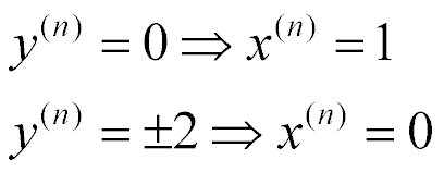 y(n) = 0 implies x(n) = 1 and y(n) = plus or minus 2 implies x(n) = 0