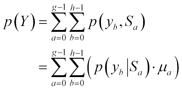 p(Y) = sum from a=0 to g-1, sum from b=0 to h-1 of(p(y sub b Given S sub a) times meu sub a)